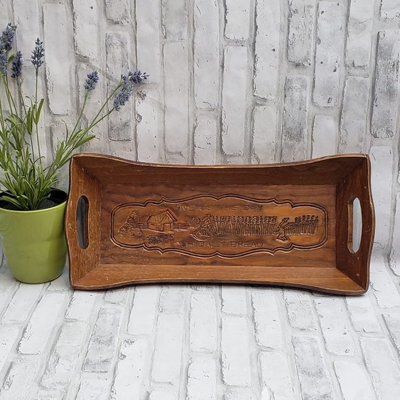 Large Vintage Farmhouse Style Wood Tray